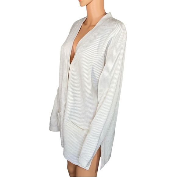 Basic Editions Oversized Ribbed Cardigan Women Size 1X Button Down Cream Sweater - Picture 2 of 6